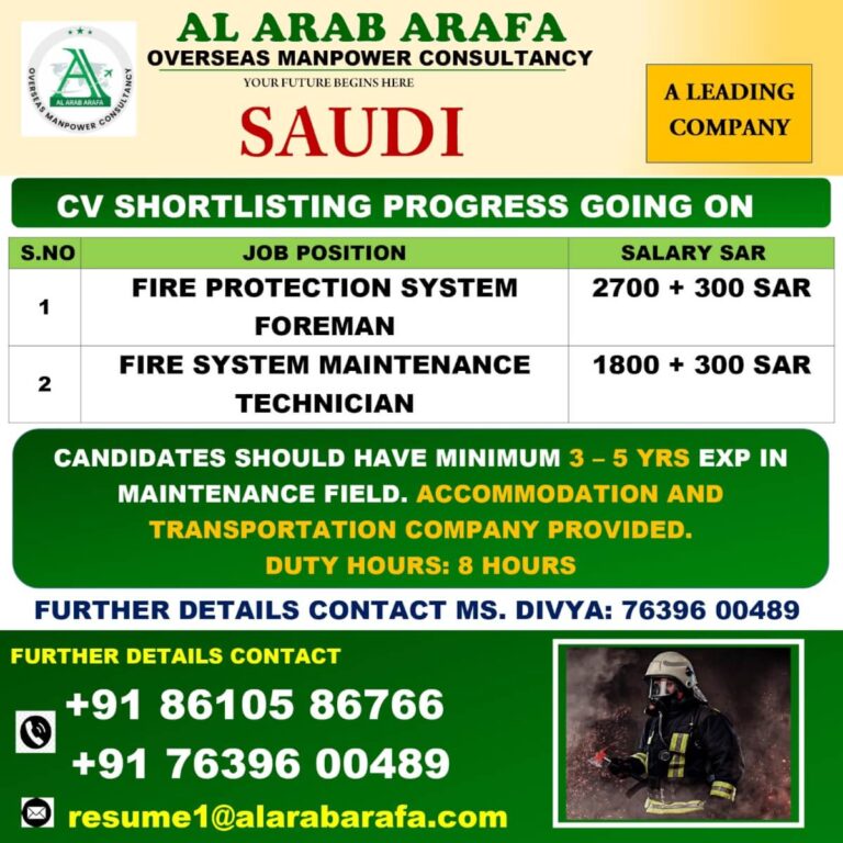 Saudi Arabia Fire Protection System Jobs 2026 – CV Shortlisting in Progress | Apply Now