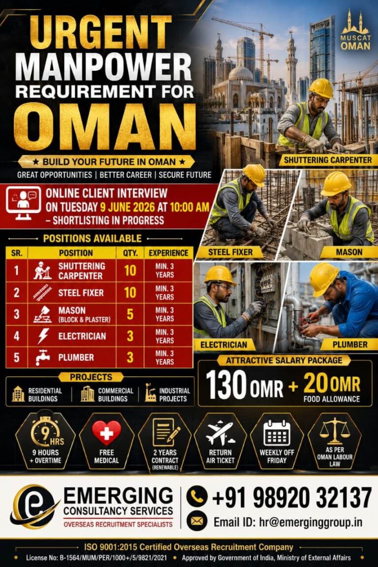 Oman Construction Jobs 2026 – Immediate Vacancies for Skilled Workers
