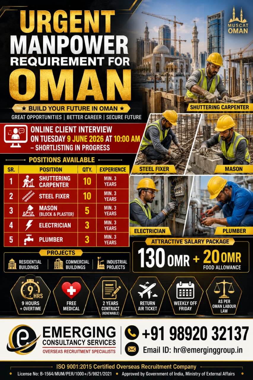 Oman Construction Jobs 2026 – Immediate Vacancies for Skilled Workers