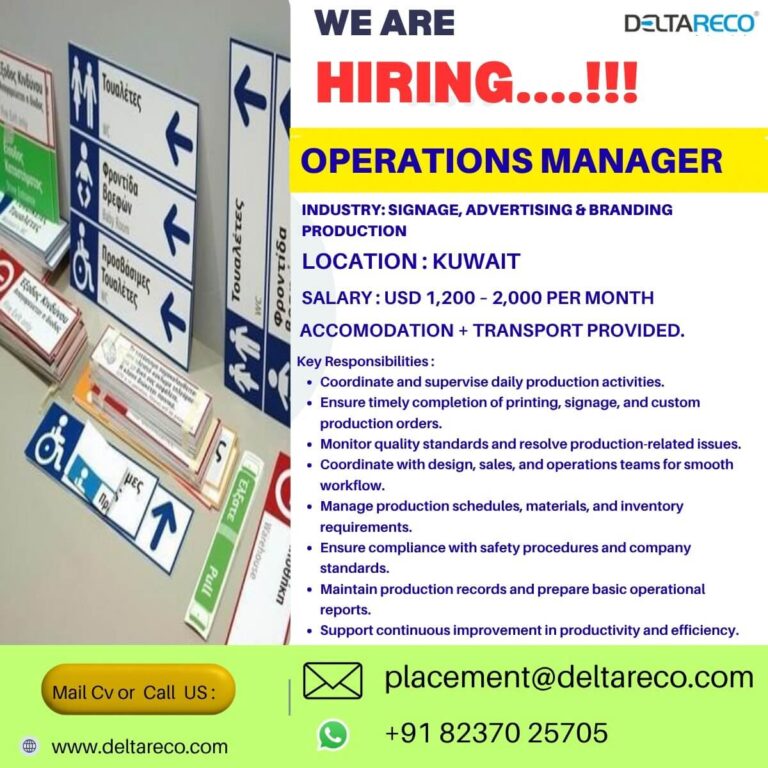 Kuwait Operations Manager Jobs 2026 – Signage, Advertising & Branding Industry | Apply Now