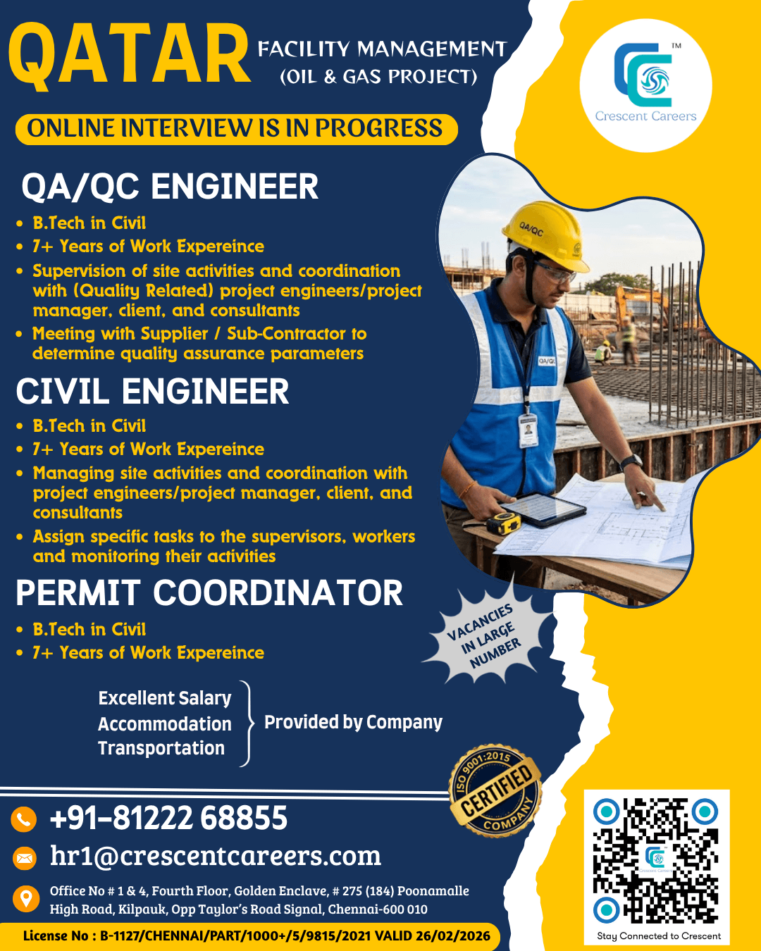 QA/QC Engineer, Civil Engineer & Permit Coordinator Jobs in Qatar 2026 – Online Interview in Progress