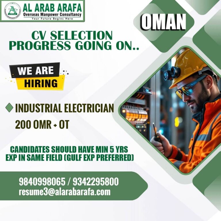 Industrial Electrician Jobs in Oman 2026 – Immediate Hiring