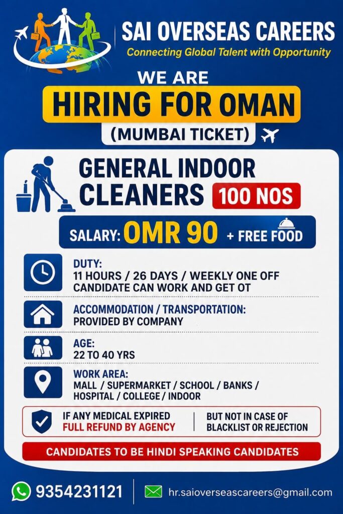 General Indoor Cleaner Jobs in Oman 2026 – Apply Now for 100 Vacancies