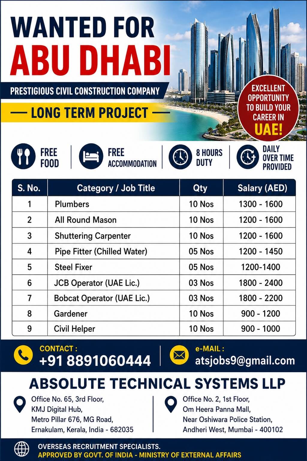 Abu Dhabi Civil Construction Company Jobs 2026
