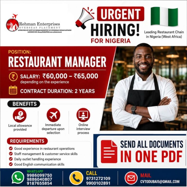 Nigeria Restaurant Manager Jobs 2026 – Immediate Hiring for Leading Restaurant Chain