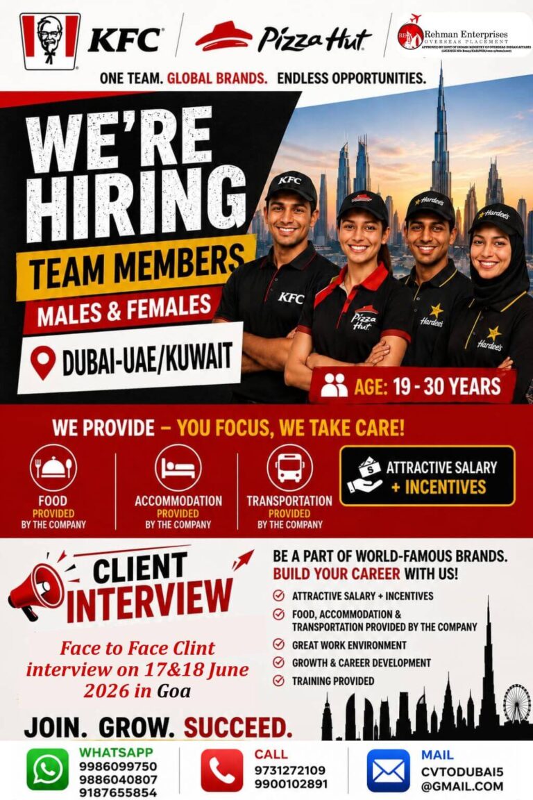 KFC & Pizza Hut UAE/Kuwait Recruitment 202