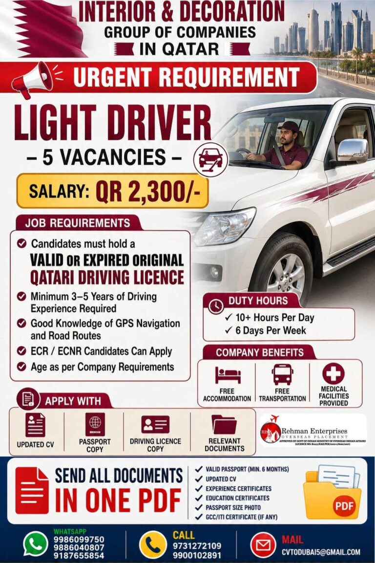 Qatar Light Driver Jobs 2026 – Immediate Hiring for 5 Vacancies