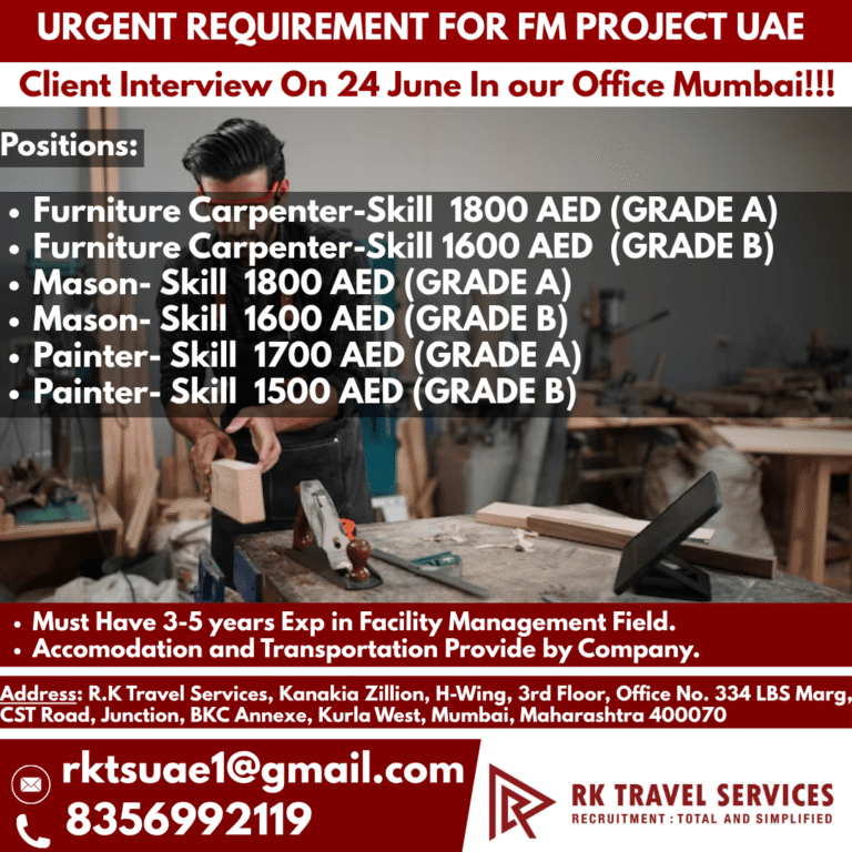UAE FM Project Jobs 2026 – Urgent Requirement for Facility Management Project