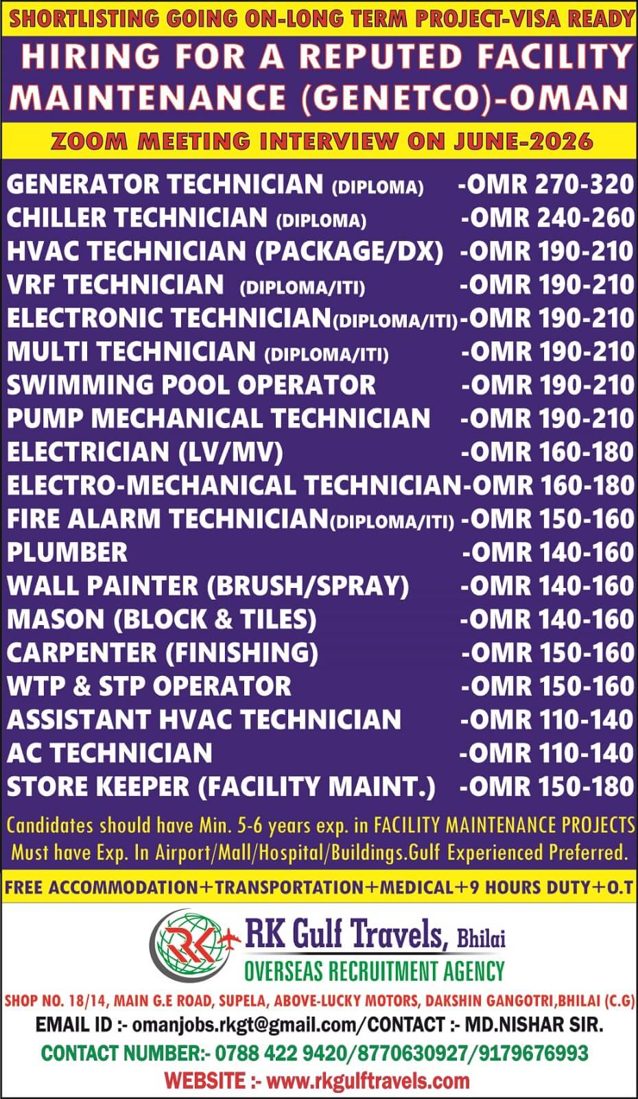 Oman Facility Maintenance Jobs 2026 – GENETCO Recruitment | Zoom Interview | Visa Ready