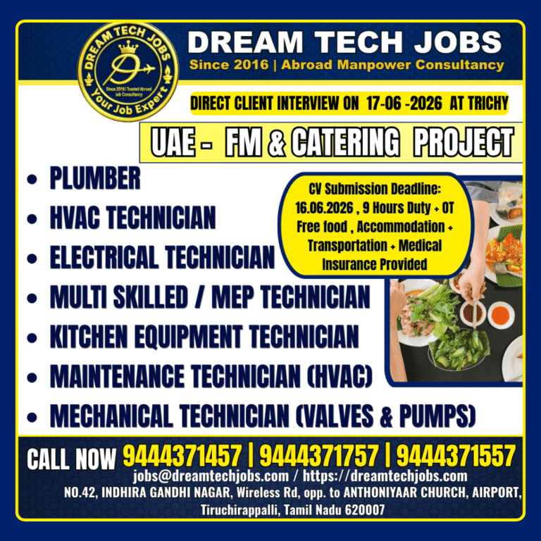 UAE FM & Catering Project Jobs 2026 – Direct Client Interview in Trichy on 17 June 2026