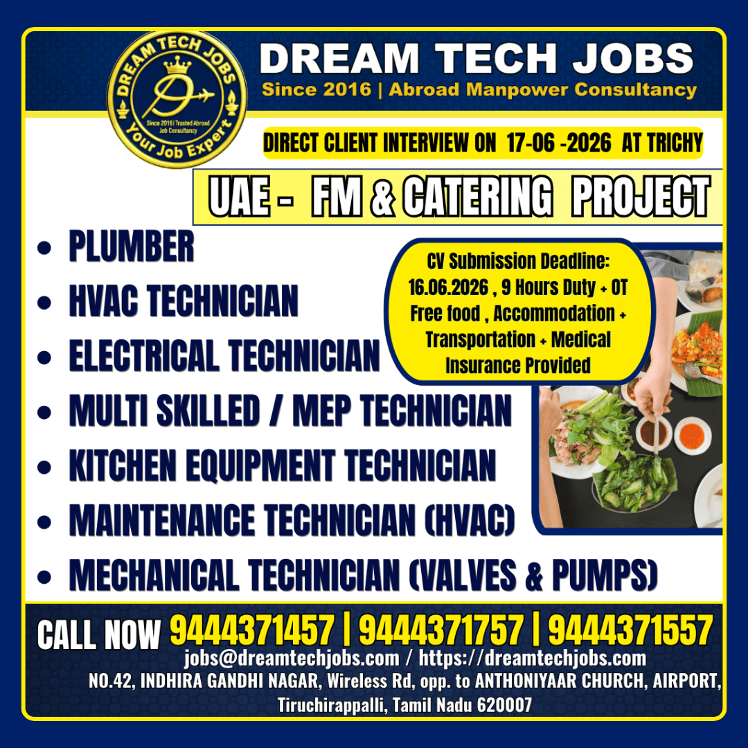 UAE FM & Catering Project Jobs 2026 – Direct Client Interview in Trichy on 17 June 2026