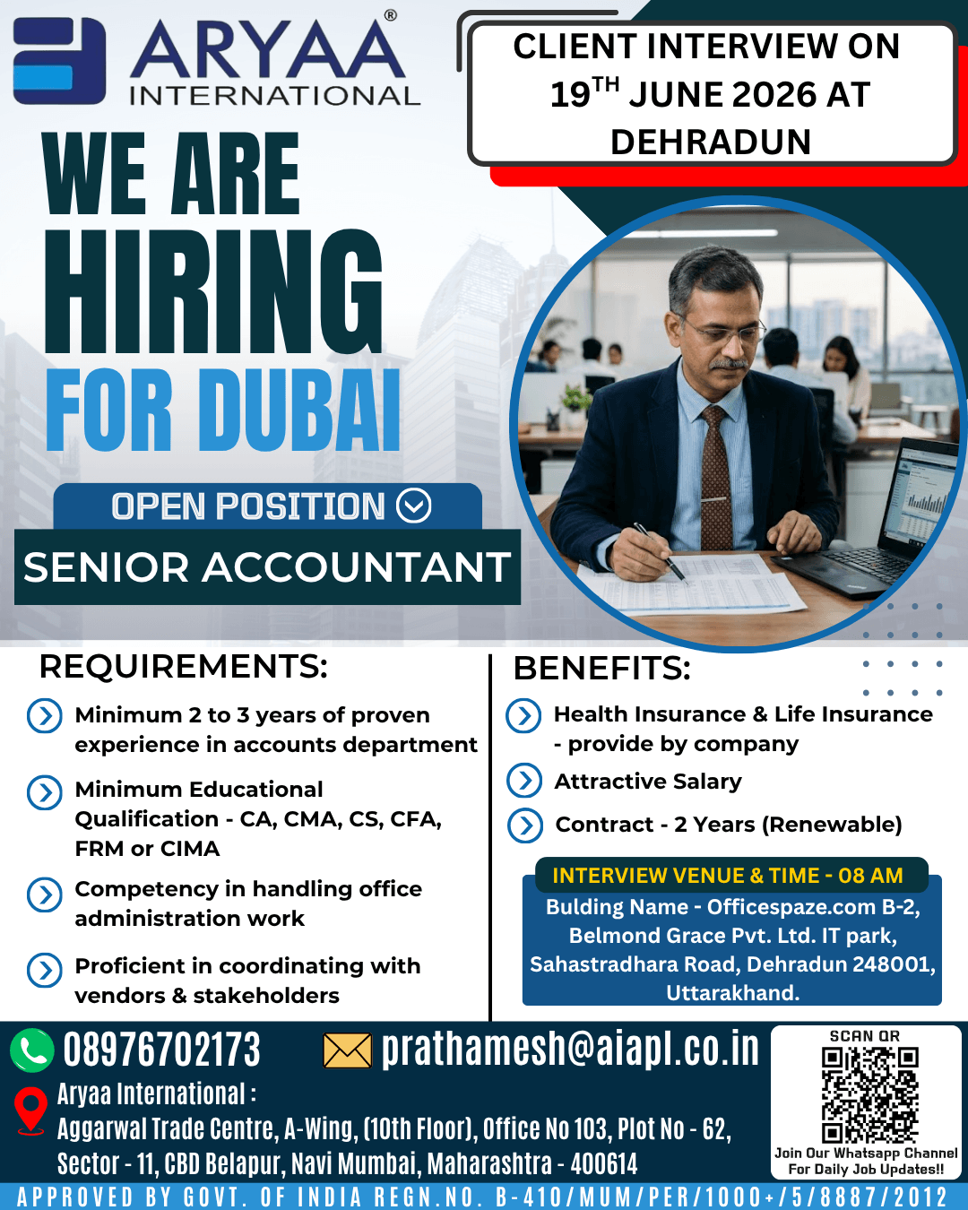 Dubai Senior Accountant Jobs 2026 – Client Interview on 19 June 2026 at Dehradun