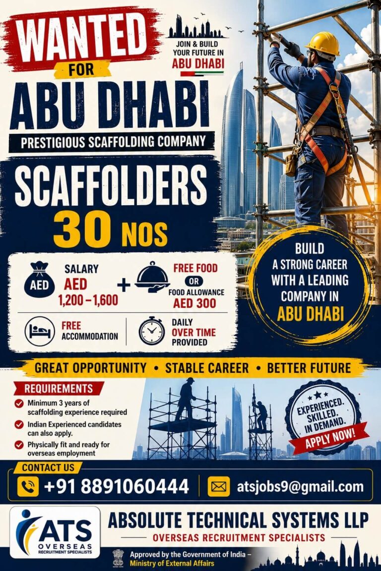 Abu Dhabi Scaffolder Jobs 2026 – Urgent Recruitment for 30 Scaffolders | Free Accommodation & Overtime