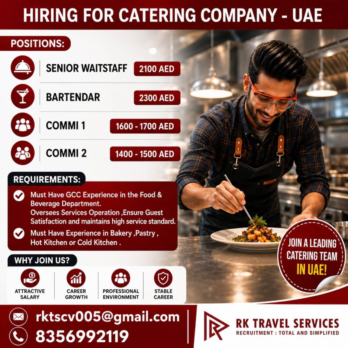 UAE Catering Company Jobs 2026 – Senior Waitstaff, Bartender, Commi 1 & Commi 2 Vacancies