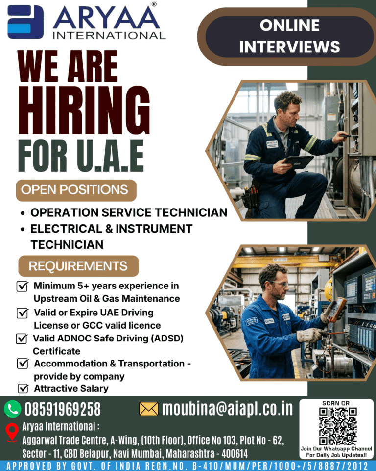 UAE Operation Service Technician & Electrical Instrument Technician Recruitment 2026