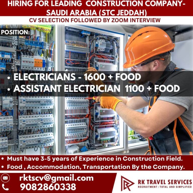 Electrician Jobs in Saudi Arabia 2026 – Apply for STC Jeddah Project