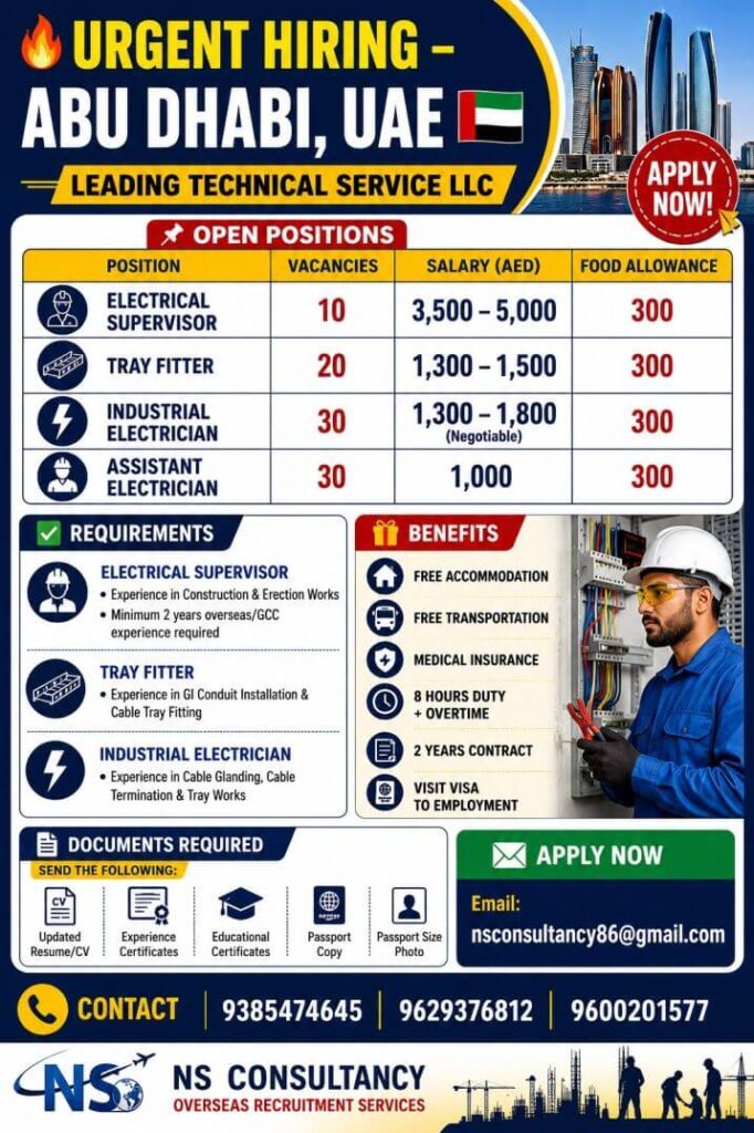 Abu Dhabi Electrical Jobs 2026 – Leading Technical Service LLC Urgent Hiring