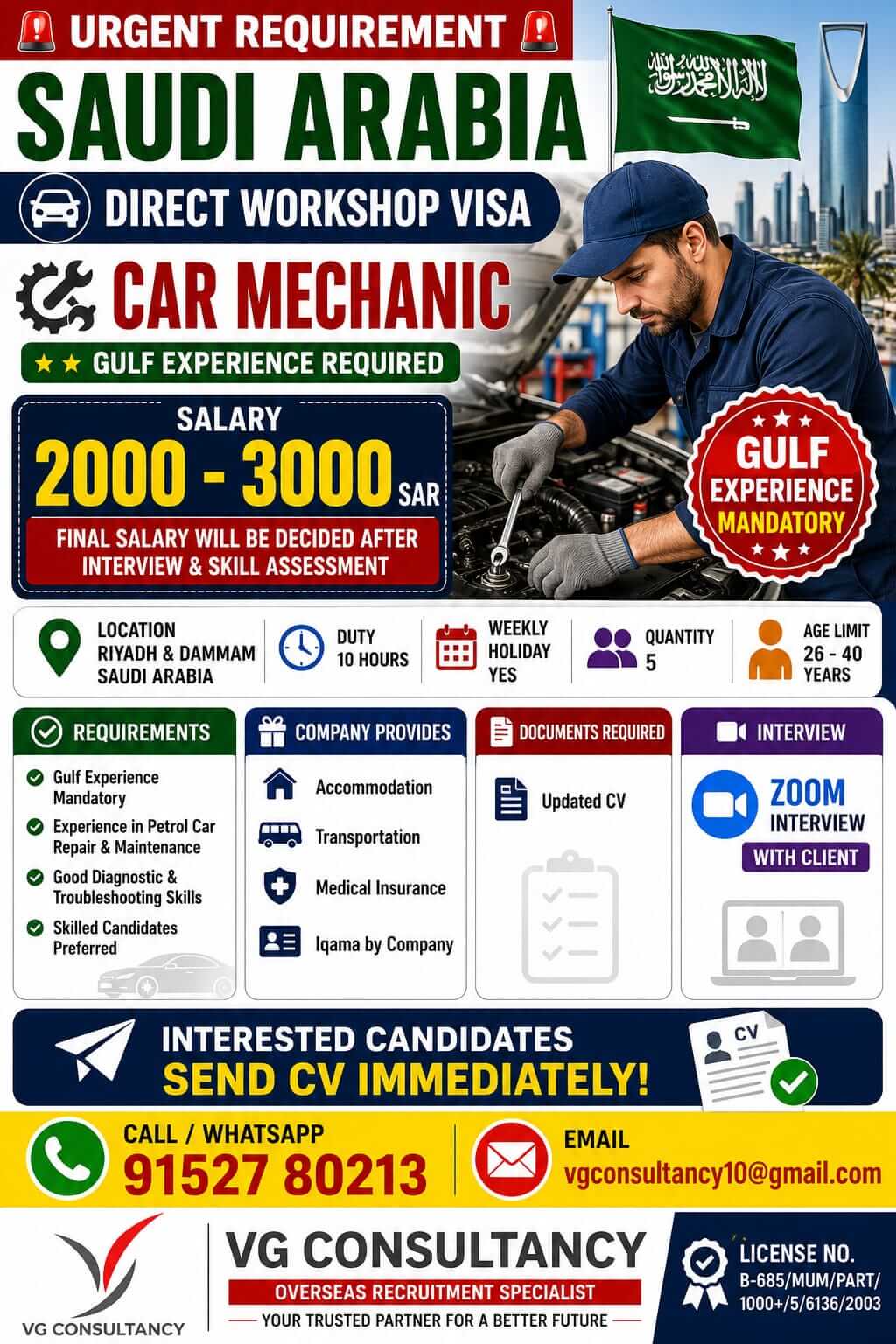 Car Mechanic Jobs in Saudi Arabia 2026 – Urgent Recruitment