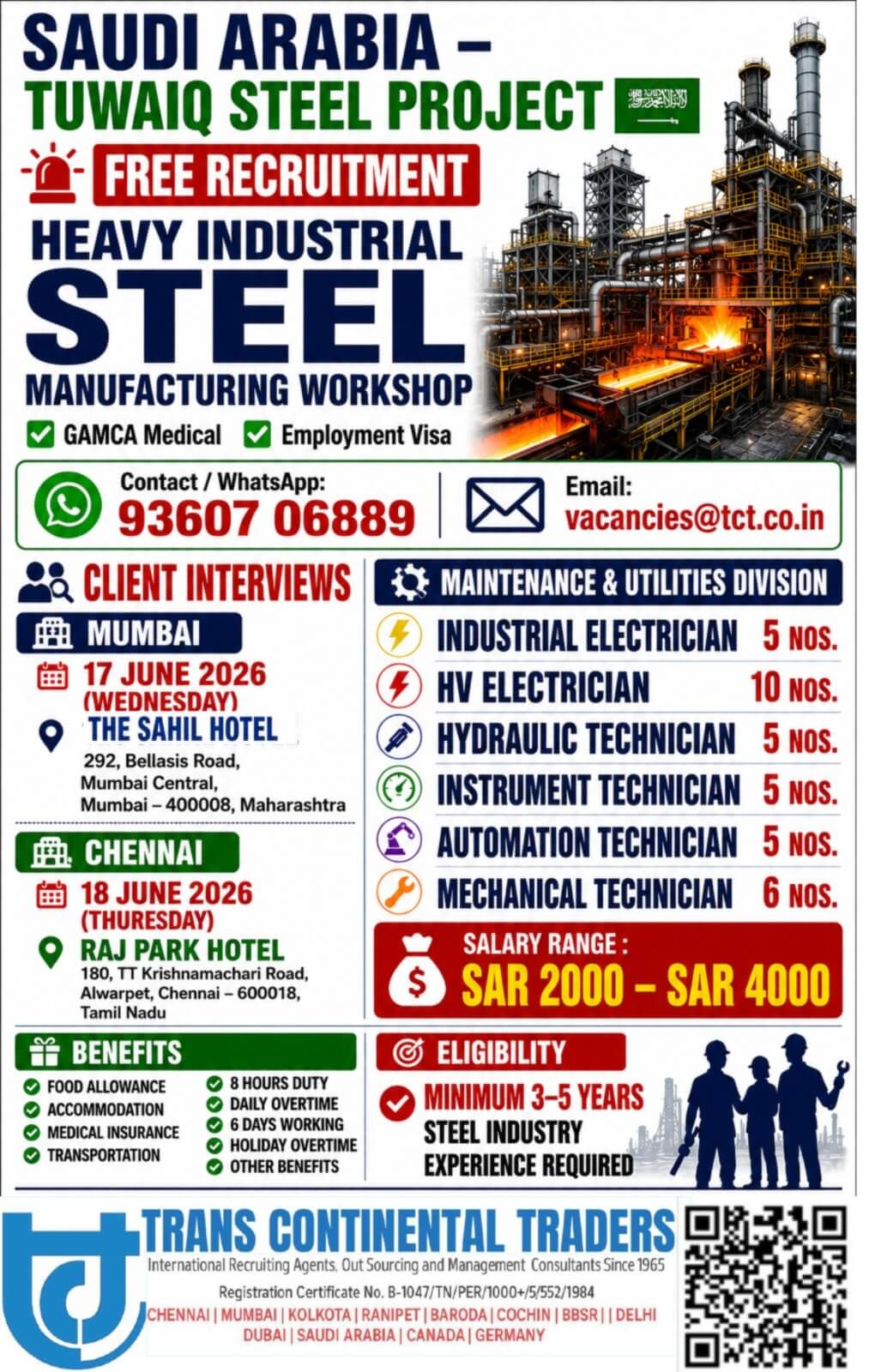 Saudi Arabia Tuwaiq Steel Project Recruitment 2026