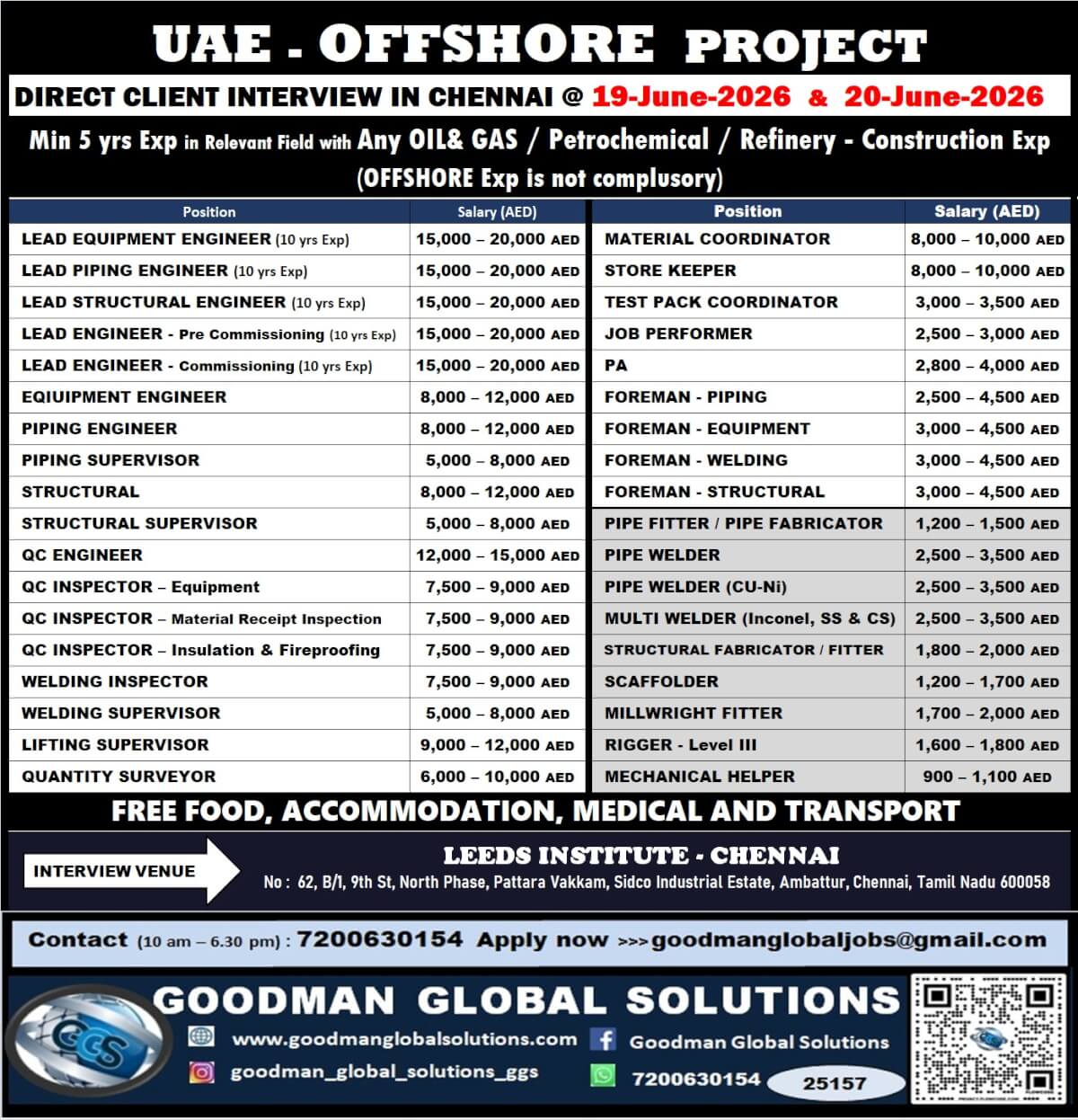 UAE Offshore Project Jobs 2026 – Direct Client Interview in Chennai