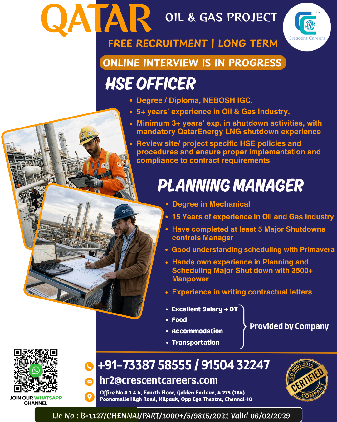 Qatar Oil & Gas Project Jobs 2026 – HSE Officer & Planning Manager | Free Recruitment