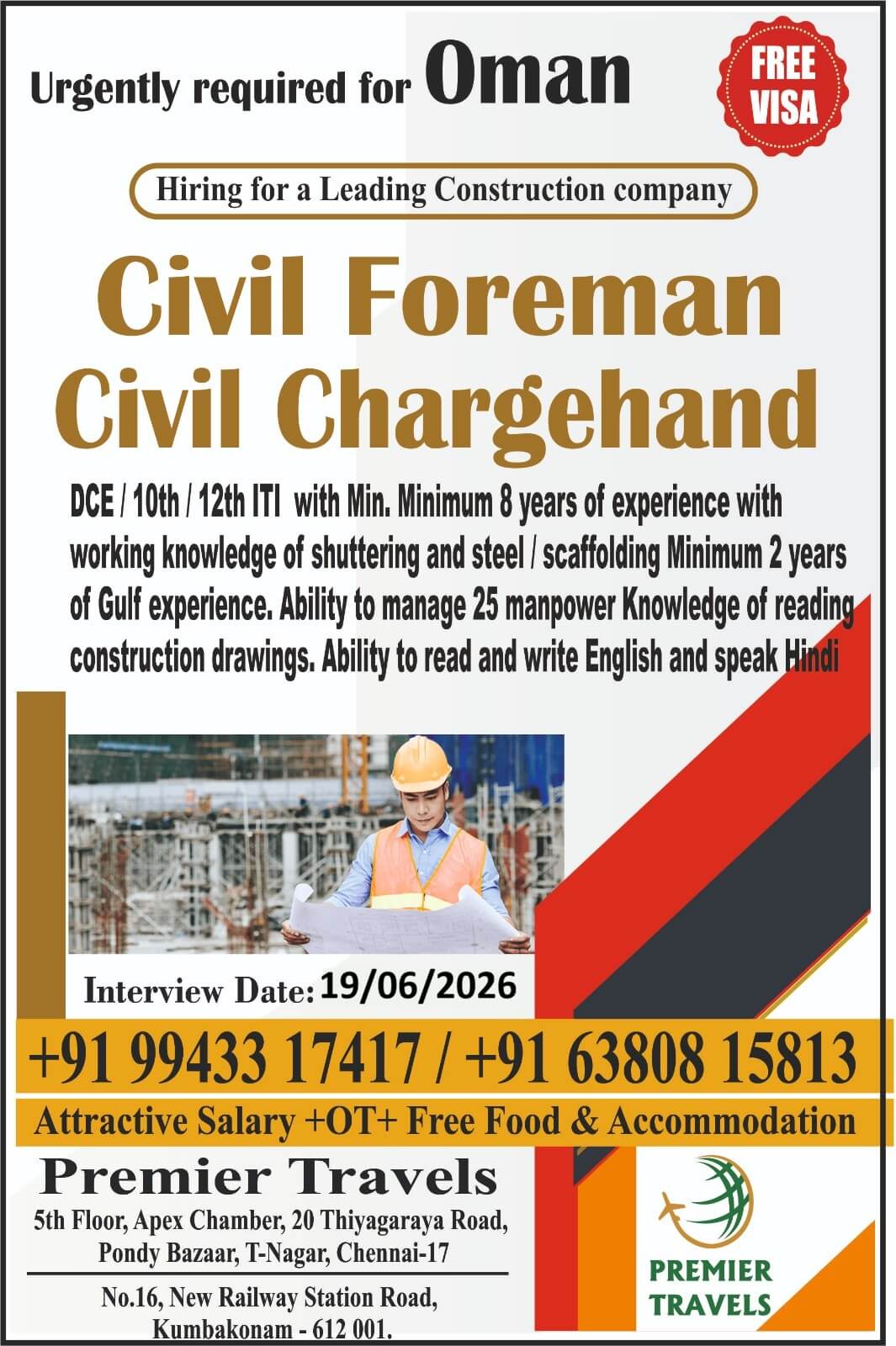 Oman Civil Foreman & Civil Chargehand Jobs 2026 