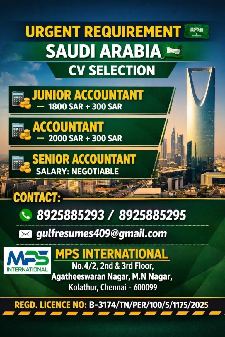 Saudi Arabia Accountant Jobs 2026 – Urgent Requirement for Junior Accountant, Accountant & Senior Accountant
