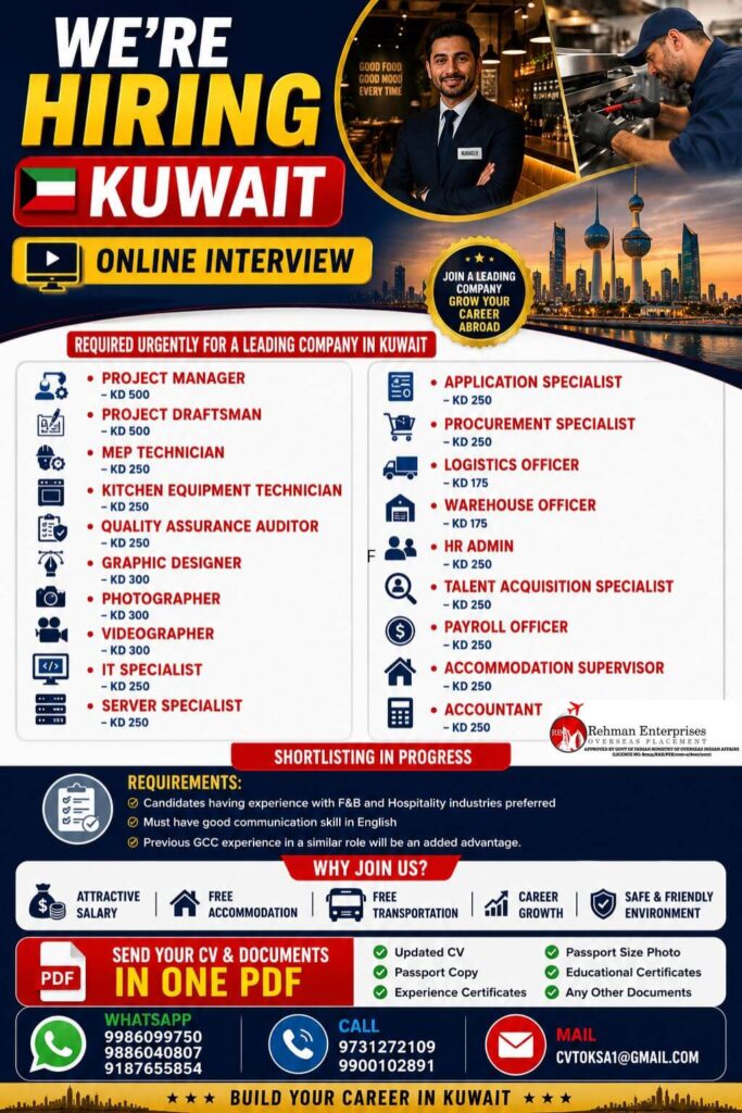 Kuwait Hiring 2026 – Multiple Job Openings for a Leading Company | Online Interview