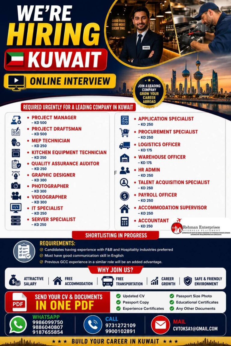 Kuwait Hiring 2026 – Multiple Job Openings for a Leading Company | Online Interview
