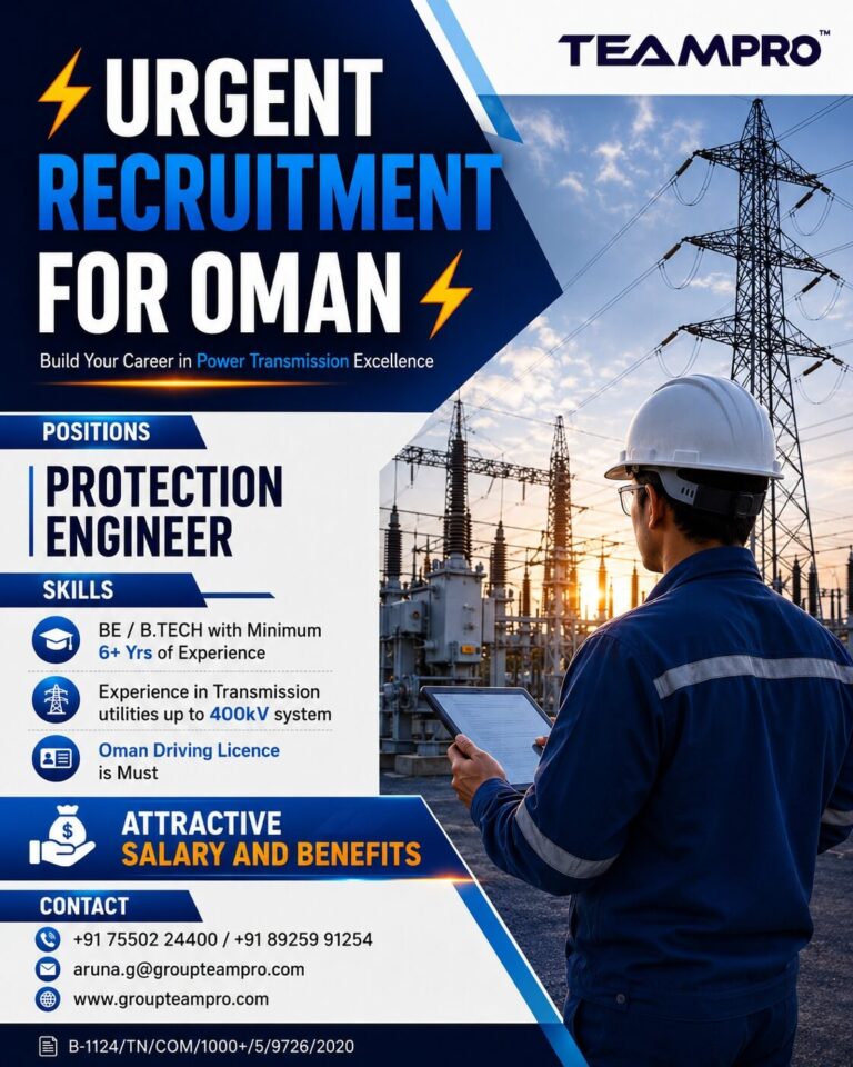 Oman Power Transmission Jobs 2026 – Protection Engineer Vacancy | TeamPro Recruitment