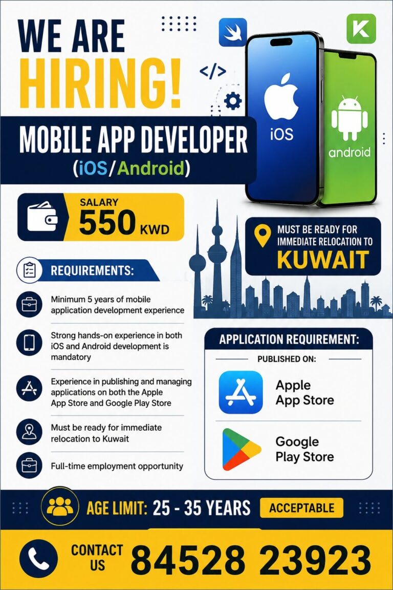 Mobile App Developer Jobs in Kuwait 2026 – Apply for iOS & Android Developer Vacancy