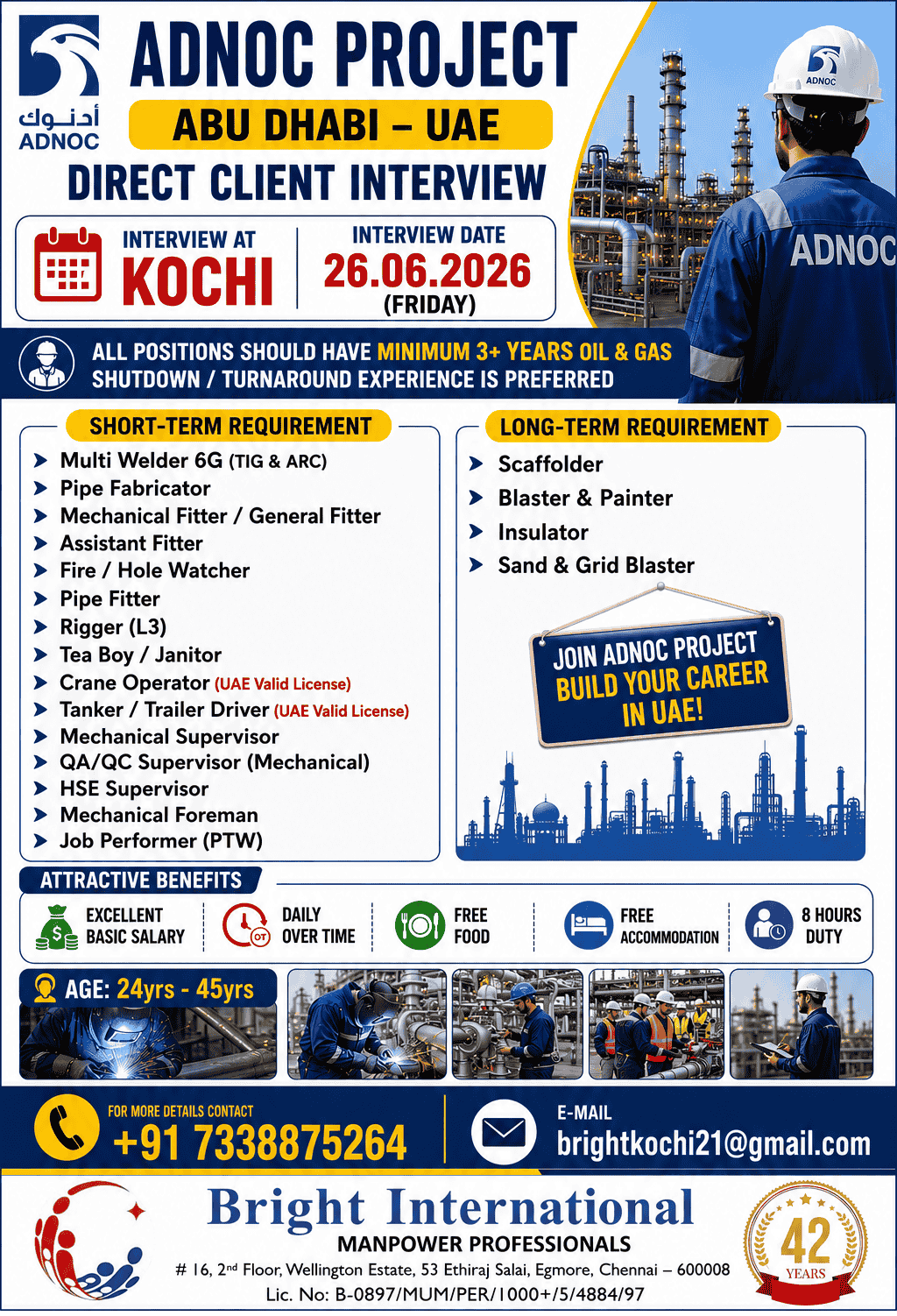 ADNOC Project Abu Dhabi UAE Recruitment 2026 – Direct Client Interview in Kochi on 26 June 2026