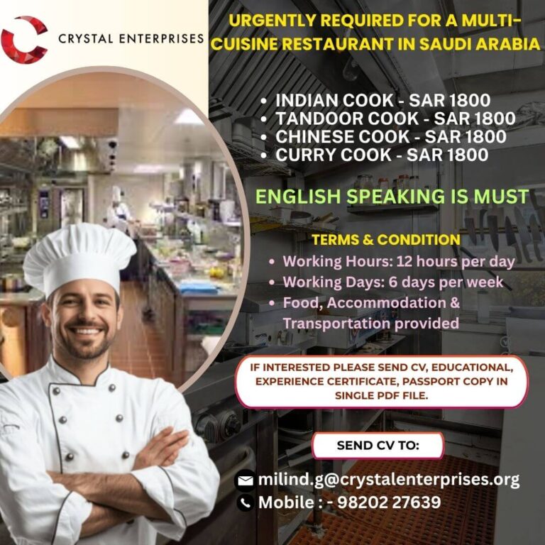 Saudi Arabia Multi-Cuisine Restaurant Jobs 2026 – Urgent Hiring for Indian, Tandoor, Chinese & Curry Cooks
