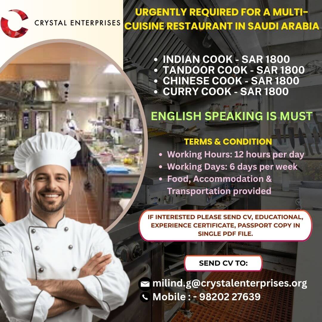 Saudi Arabia Multi-Cuisine Restaurant Jobs 2026 – Urgent Hiring for Indian, Tandoor, Chinese & Curry Cooks