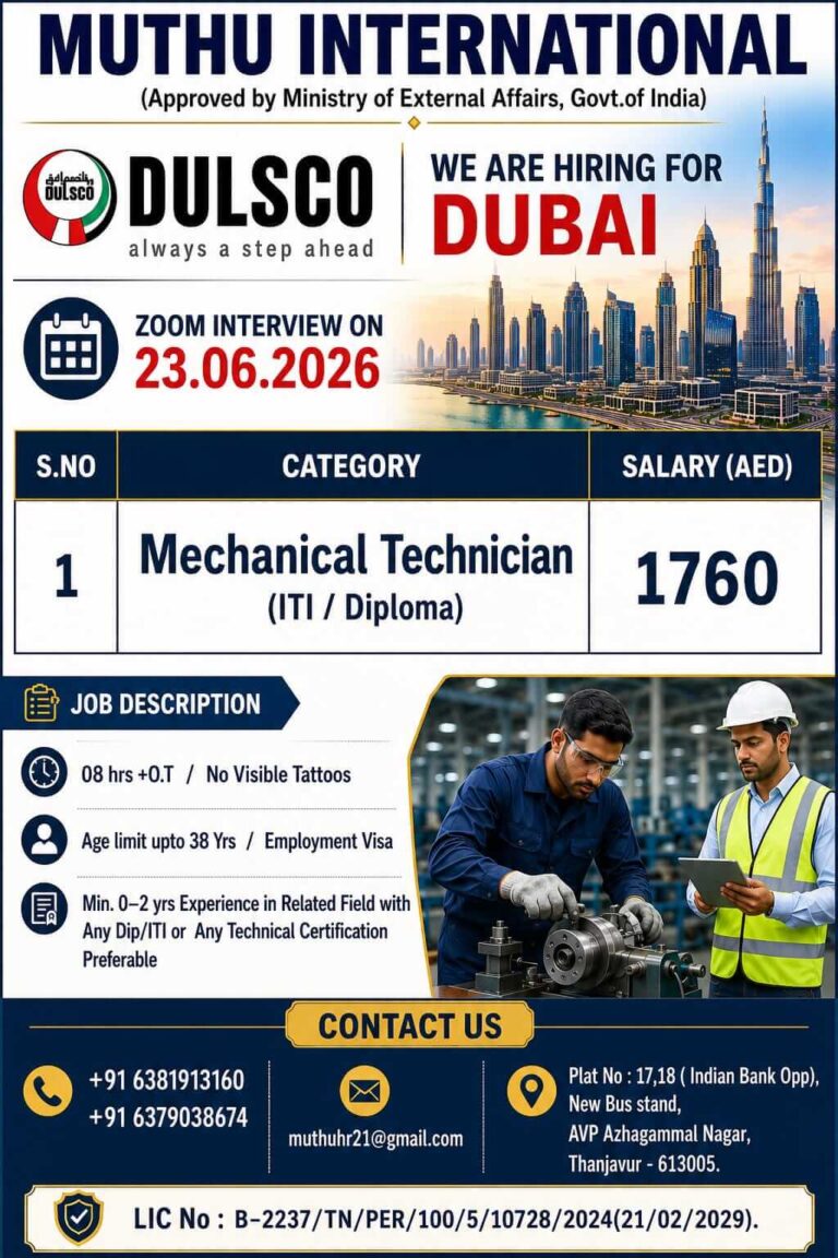 Dubai Mechanical Technician Jobs 2026 – DULSCO Recruitment | Zoom Interview on 23 June 2026