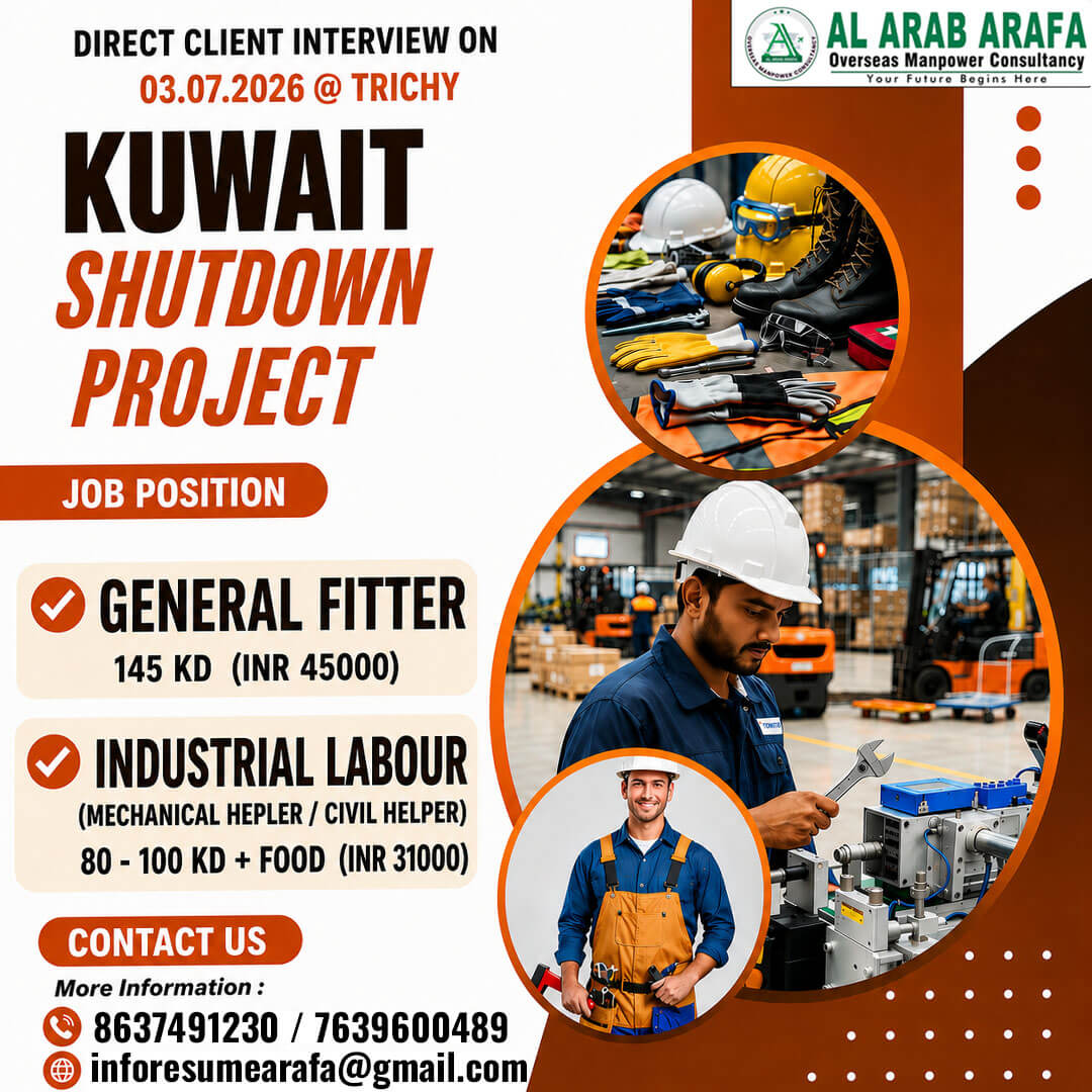 Kuwait Shutdown Project Jobs 2026 – Direct Client Interview at Trichy on 03 July 2026