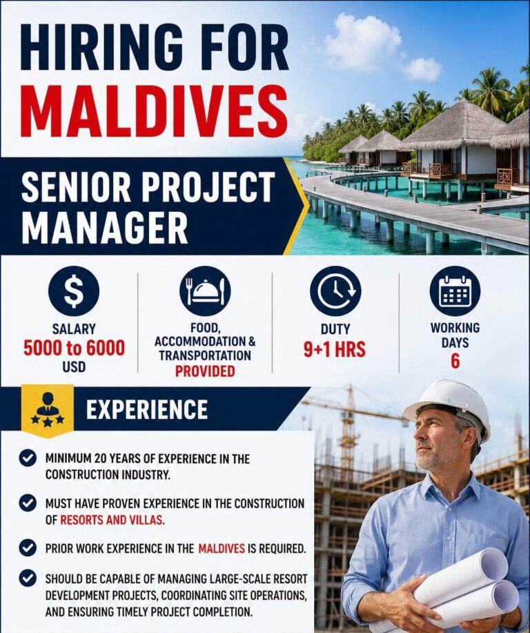 Maldives Senior Project Manager Jobs 2026 – Resort Construction Opportunities