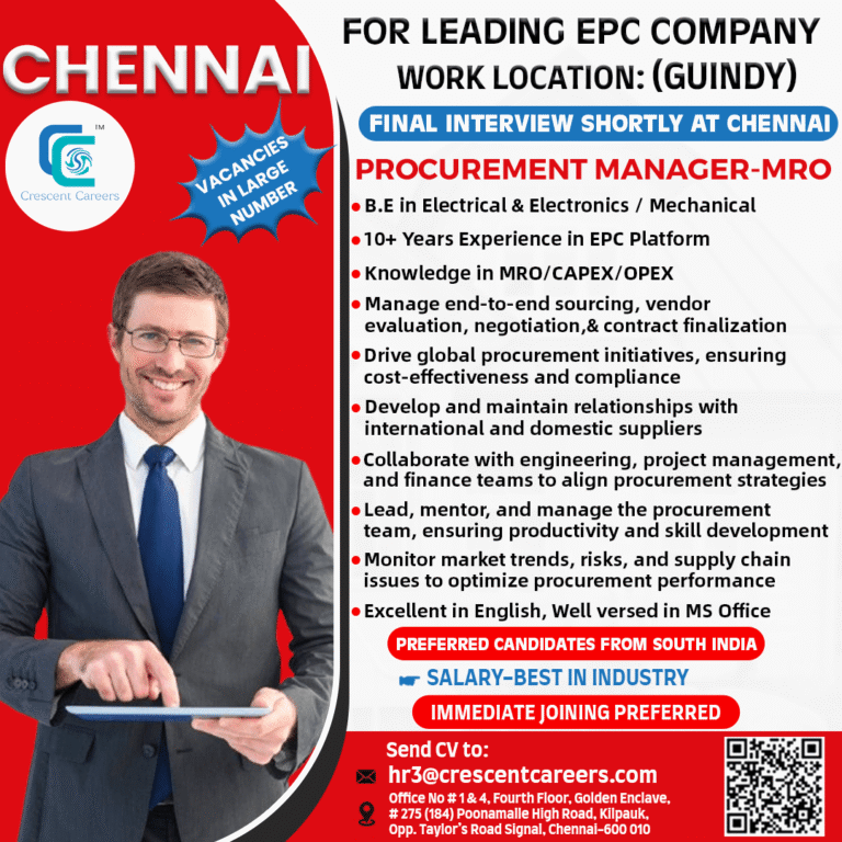 Procurement Manager – MRO Jobs in Chennai 2026 | Leading EPC Company Recruitment