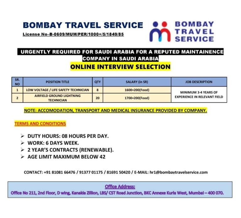 Saudi Arabia Maintenance Company Recruitment 2026 – Online Interview Selection
