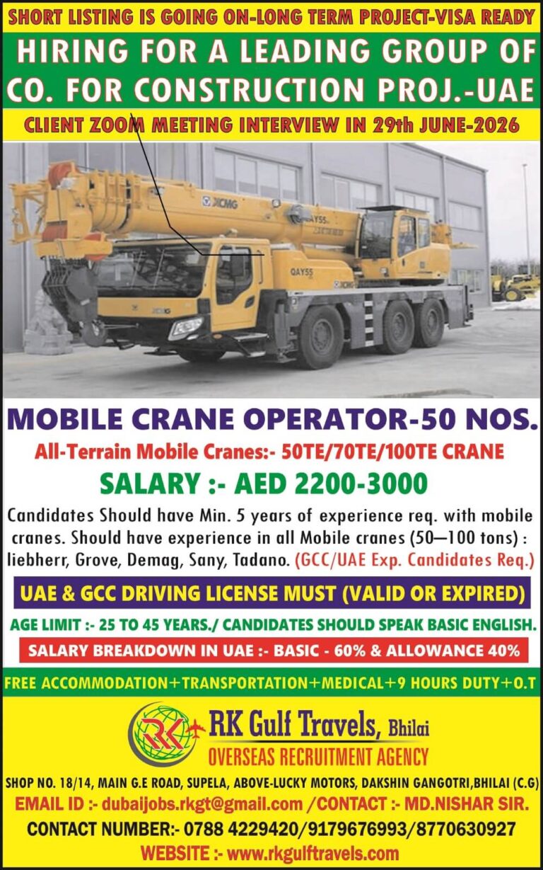 UAE Mobile Crane Operator Jobs 2026 – Client Zoom Interview on 29 June 2026