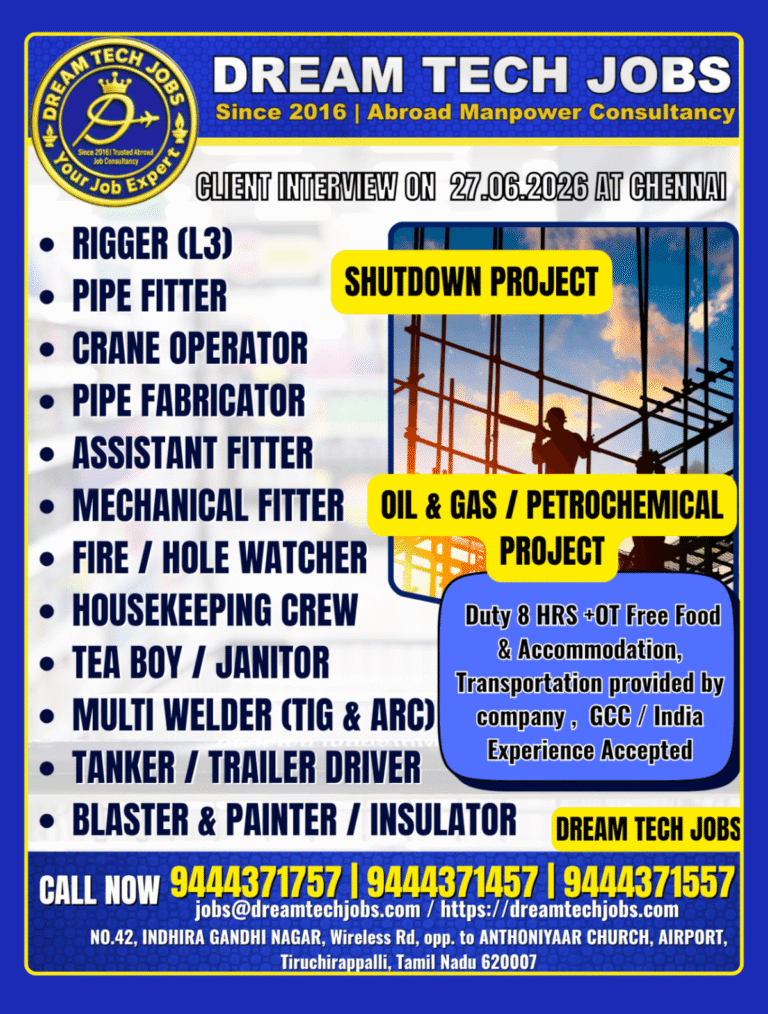 Shutdown Project Jobs 2026 – Oil & Gas / Petrochemical Project | Client Interview on 27 June 2026 at Chennai