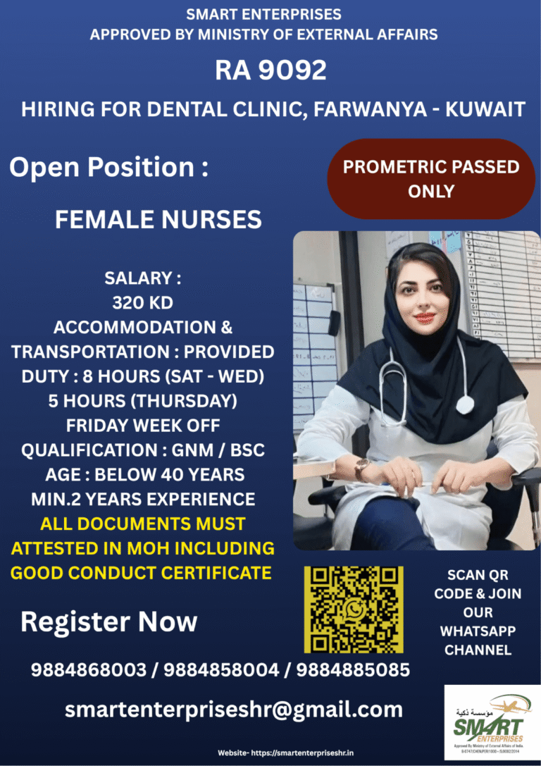 Female Nurses Required for Dental Clinic in Farwaniya, Kuwait – Apply Now