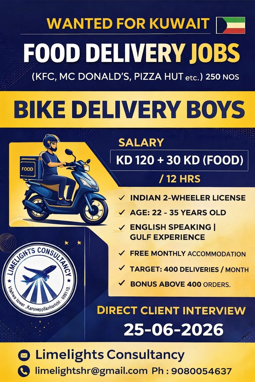 Kuwait Food Delivery Jobs 2026 – Direct Client Interview on 25 June 2026