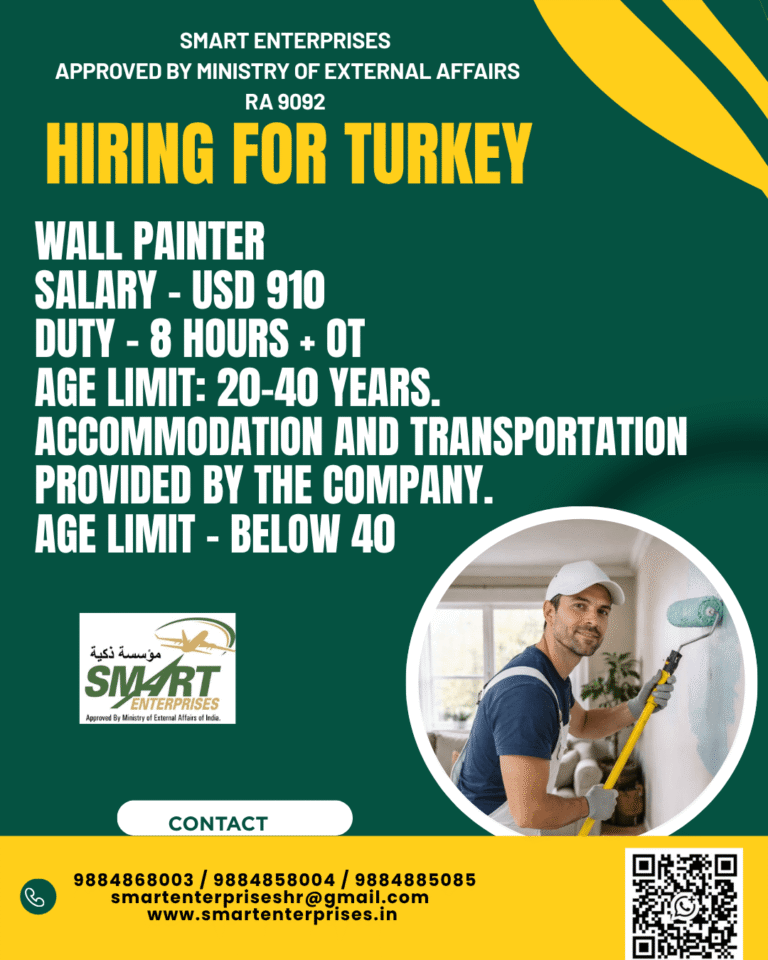 Wall Painter Jobs in Turkey 2026 – Salary USD 910 | Free Accommodation & Transportation