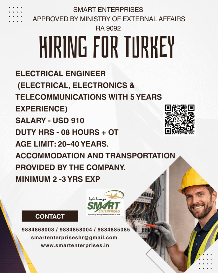 Electrical Engineer Jobs in Turkey 2026 – Apply Through Smart Enterprises