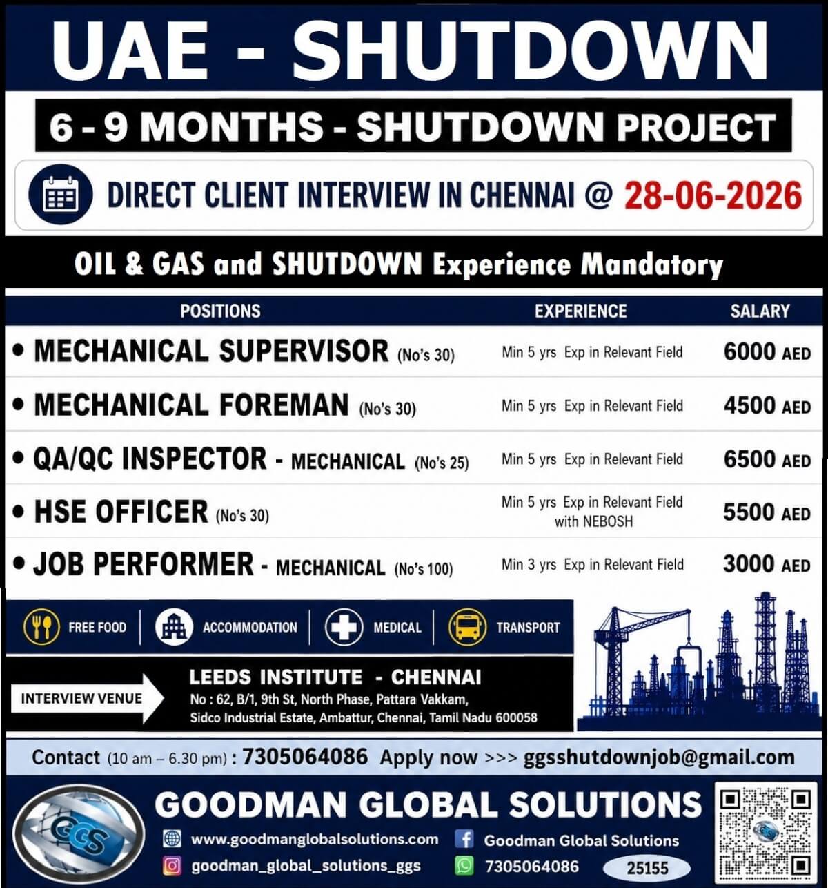 UAE Shutdown Project Jobs 2026 – Direct Client Interview in Chennai on 28 June 2026