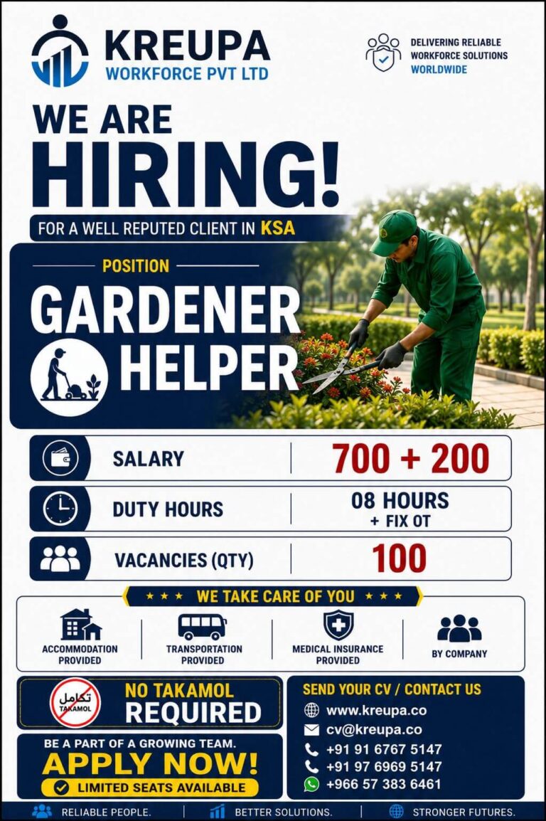 Gardener Helper Jobs in Saudi Arabia 2026 – Apply Now for 100 Vacancies