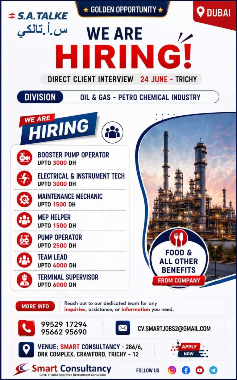 S.A. TALKE Dubai Recruitment 2026 – Direct Client Interview for Oil & Gas Petrochemical Industry
