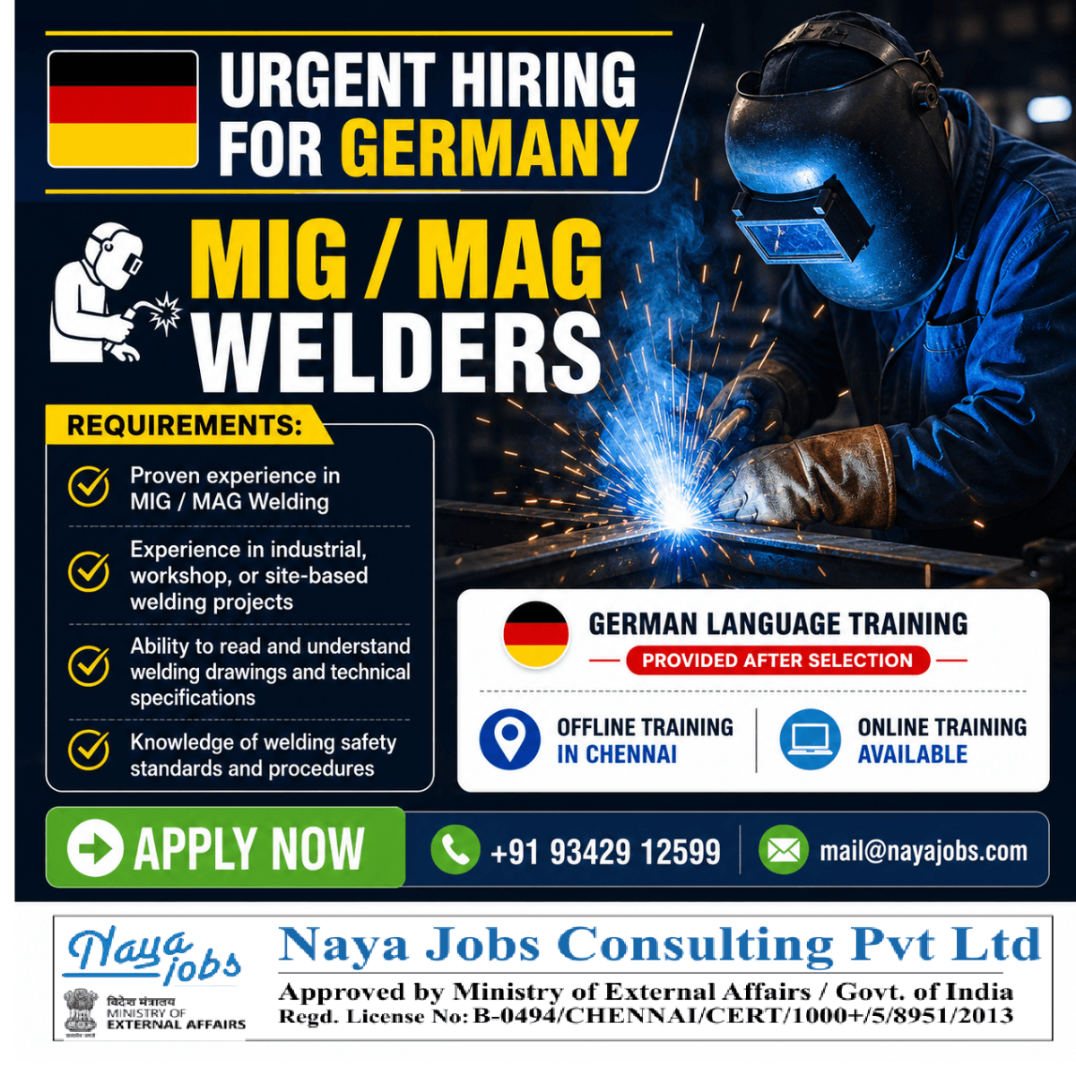 MIG / MAG Welders Jobs in Germany – Apply Now | German Language Training Provided
