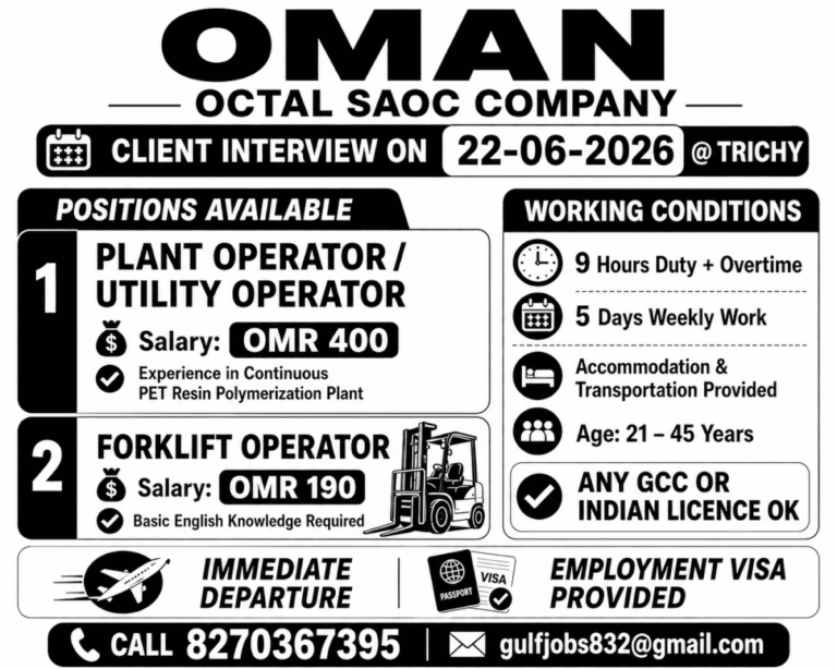 Oman Jobs 2026 – Octal SAOC Company Recruitment | Client Interview at Trichy